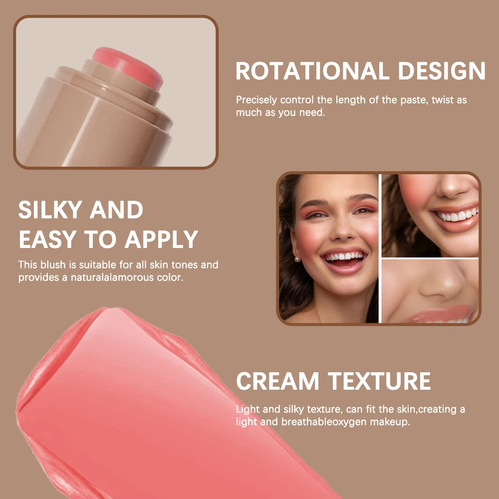 3-In-1 Blush Stick Lasting Brightens Facial Cheek Stick Moisturizing Flash Lip Gloss Makeup Lip Gloss Face Rouge