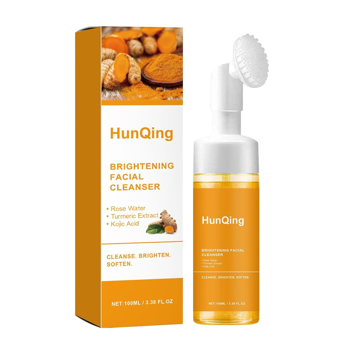 Glow Wash Turmeric Face Wash with Brush, Deep Cleansing Exfoliating Foaming Facial Cleanser