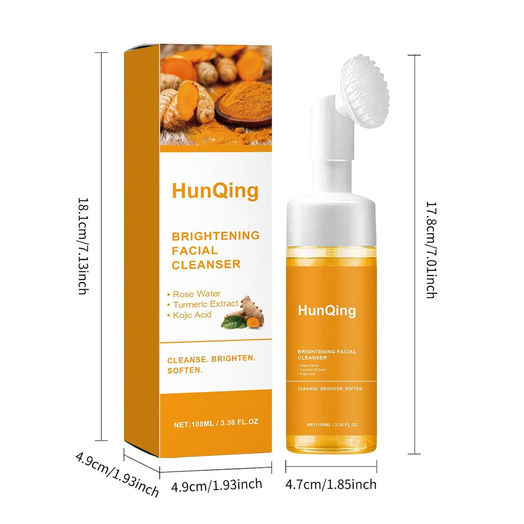 Glow Wash Turmeric Face Wash with Brush, Deep Cleansing Exfoliating Foaming Facial Cleanser