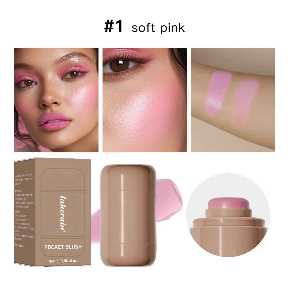 3-In-1 Blush Stick Lasting Brightens Facial Cheek Stick Moisturizing Flash Lip Gloss Makeup Lip Gloss Face Rouge