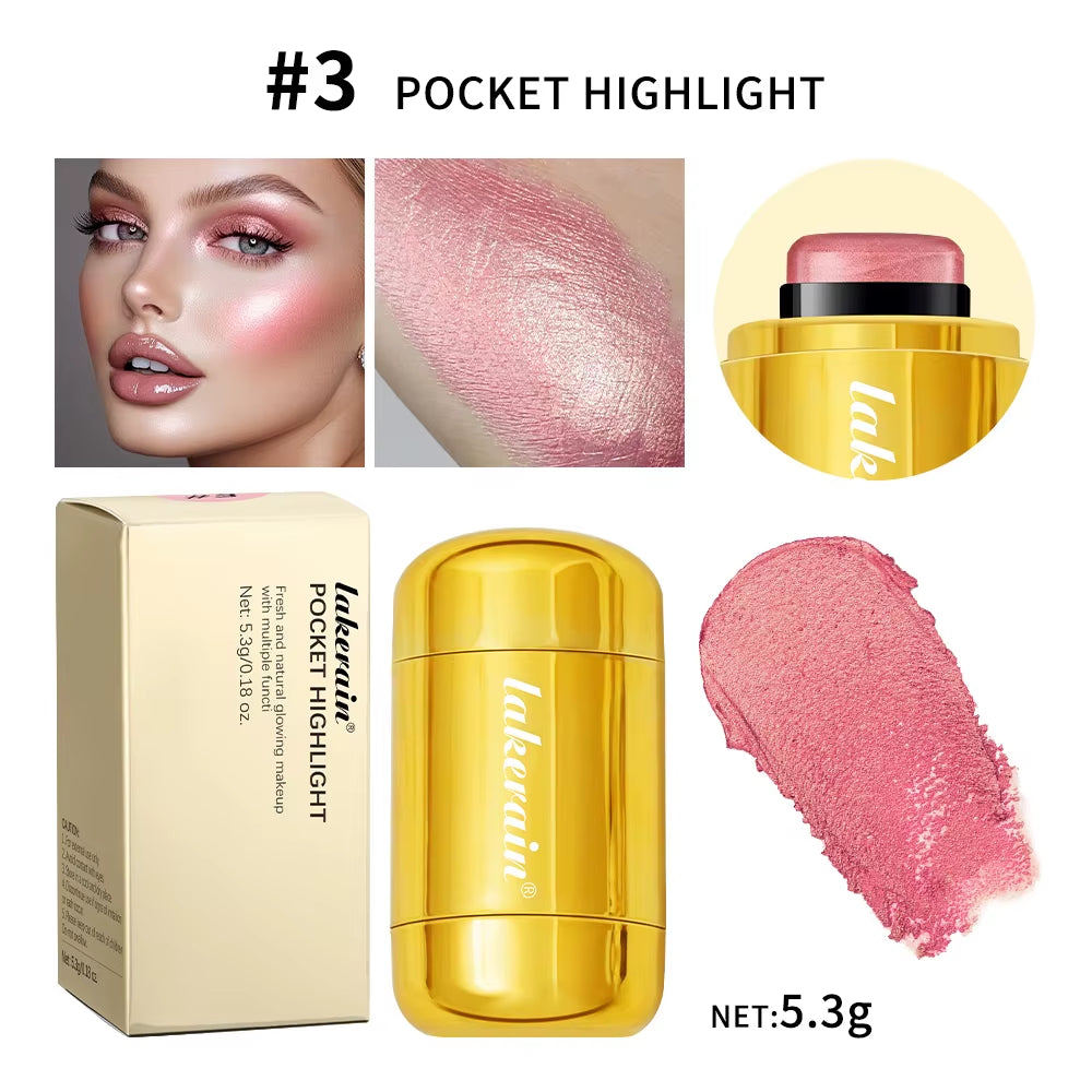 3-In-1 Blush Stick Lasting Brightens Facial Cheek Stick Moisturizing Flash Lip Gloss Makeup Lip Gloss Face Rouge