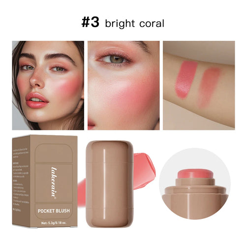 3-In-1 Blush Stick Lasting Brightens Facial Cheek Stick Moisturizing Flash Lip Gloss Makeup Lip Gloss Face Rouge